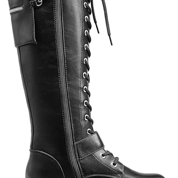 Women's Combat Riding Platform Knee High Boots, Lace Up Fall Lug Sole Gothic Mot - Picture 2 of 7